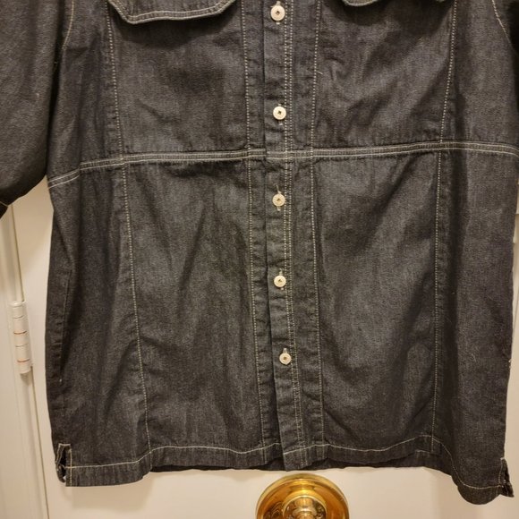Le Jean De Marithe Francois Girbaud Denim Short Sleeve Button Front Shirt XL - Picture 2 of 7
